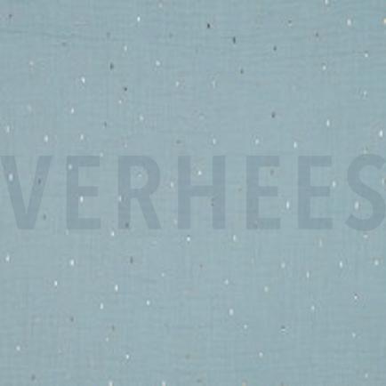 DOUBLE GAZE DE COTON FOIL RAYURES CYAN/OR (thumbnail)