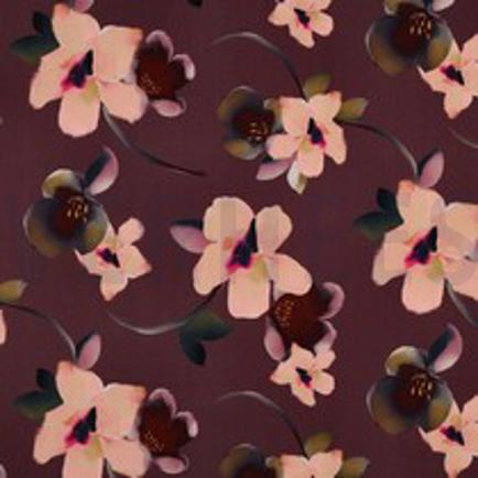 VISCOSE ROSELLA STRETCH DIGITAL FLOWERS AUBERGINE (thumbnail)