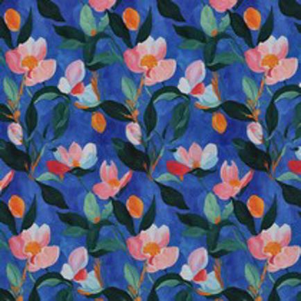 VISCOSE STRETCH DIGITAL FLEURS BLEU COBALT (thumbnail)