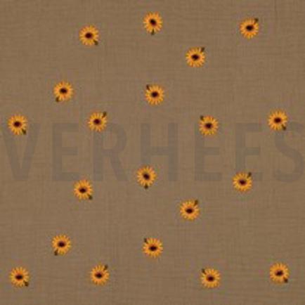 DOUBLE GAUZE EMBROIDERY SUNFLOWERS BEIGE (thumbnail)