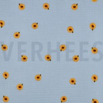 MUSSELIN STICKEREI SONNENBLUMEN BLAU (thumbnail)