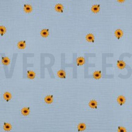 DOUBLE GAUZE EMBROIDERY ZONNEBLOEMEN BLAUW (thumbnail)