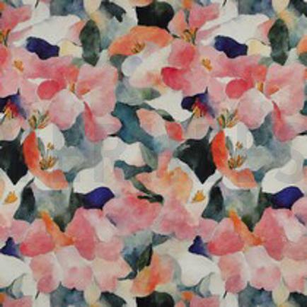 VISKOSE SATIN DIGITAL BLUMEN PFIRSICH (thumbnail)