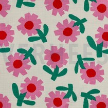 DOUBLE GAUZE GOTS BLOEMEN JENNIFER BOURON NATUREL/ROZE (thumbnail)