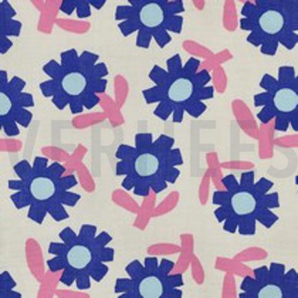 DOUBLE GAUZE GOTS BLOEMEN JENNIFER BOURON NATUREL/BLAUW (thumbnail)