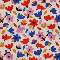 KATOENEN POPLIN GOTS BLOEMEN JENNIFER BOURON NATUREL/BLAUW (thumbnail)