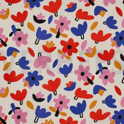 BAUMWOLLE POPELINE GOTS BLUMEN JENNIFER BOURON NATUR/BLAU (thumbnail)