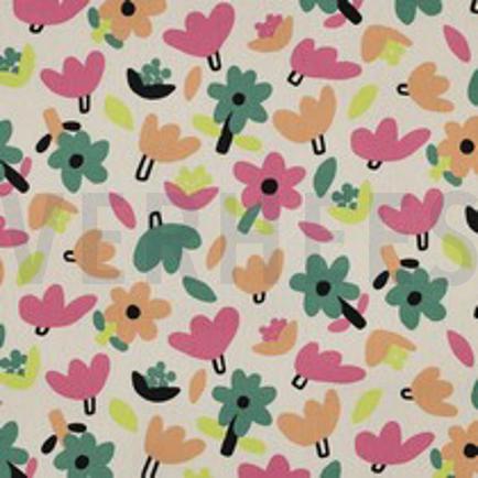 BAUMWOLLE POPELINE GOTS BLUMEN JENNIFER BOURON NATUR/GRÜN (thumbnail)