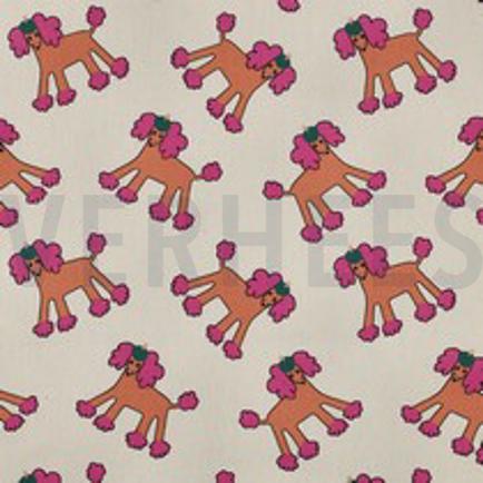 BAUMWOLLE POPELINE GOTS HUNDE JENNIFER BOURON NATUR/ROSA (thumbnail)