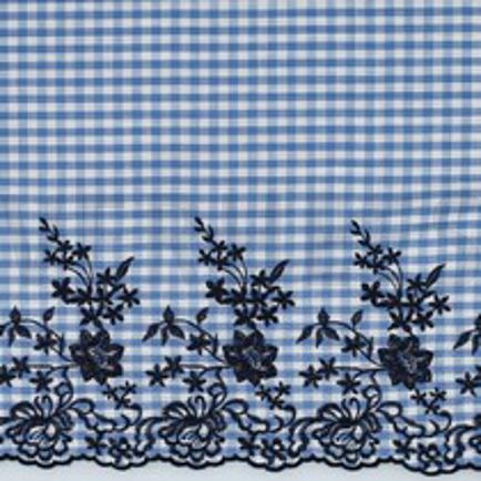 COTTON CHECKS ONE-SIDE BORDER ONE-SIDE SCALLOP BLUE (thumbnail)