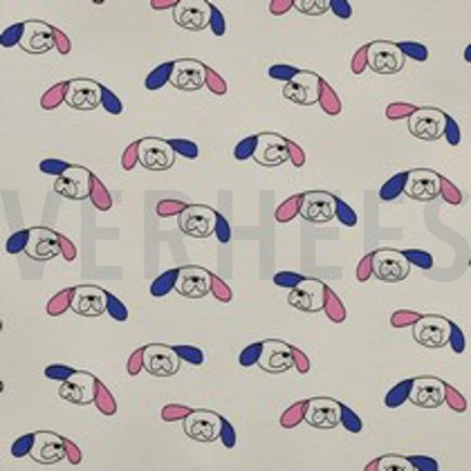 FRENCH TERRY GOTS HONDEN JENNIFER BOURON NATUREL/BLAUW (thumbnail)