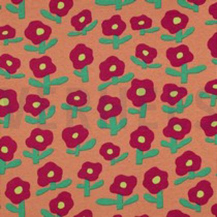 RIB JERSEY GOTS FLOWERS JENNIFER BOURON PEACH (thumbnail)