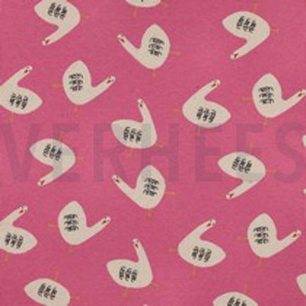 RIB JERSEY GOTS GEESE JENNIFER BOURON FUCHSIA (thumbnail)