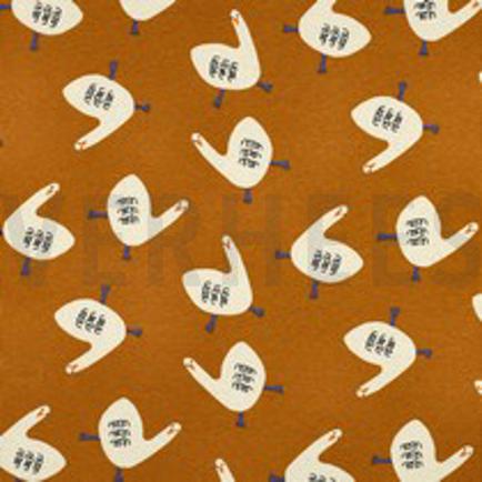 RIB JERSEY GOTS GEESE JENNIFER BOURON OCHRE (thumbnail)