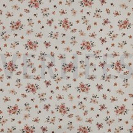 FIJNGEWEVEN KATOENEN POPLIN DIGITAAL BLOEMEN PERZIK (thumbnail)