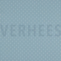 KATOENEN POPLIN KLEINE ANKERS LICHTBLAUW (thumbnail)