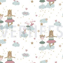 BAUMWOLLE POPELINE GOTS SÜSSE BALLERINA-TIERE WEISS (thumbnail)