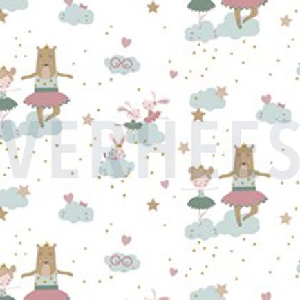 KATOENEN POPLIN GOTS LIEVE BALLERINA-DIEREN WIT (thumbnail)