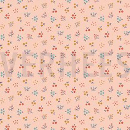 KATOENEN POPLIN GOTS KLEINE BLOEMEN LICHT ZALM (thumbnail)