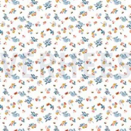 KATOENEN POPLIN VOGELS WIT (thumbnail)