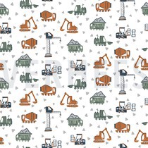 BAUMWOLLE POPELINE GOTS BAUFAHRZEUGE WEISS (thumbnail)