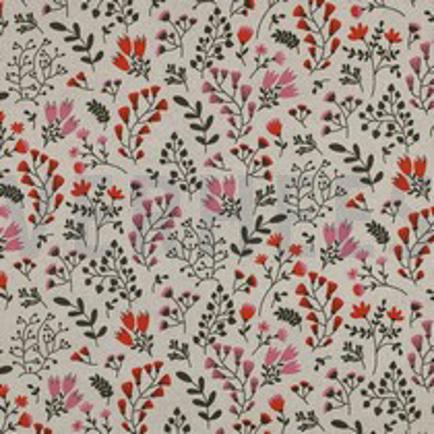 COATED CANVAS LINNEN LOOK FLOWERS ROZE (thumbnail)