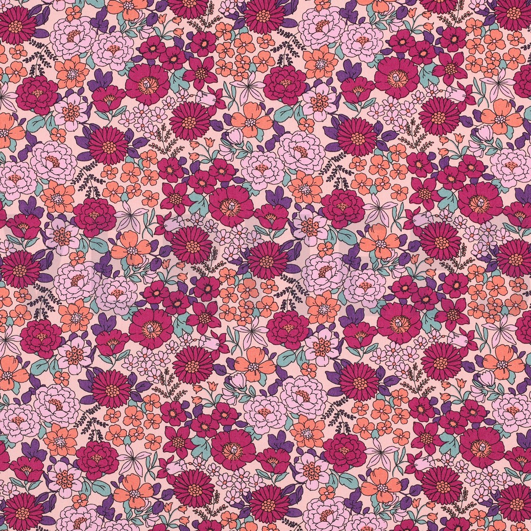 FINE POPLIN FLOWERS FUCHSIA