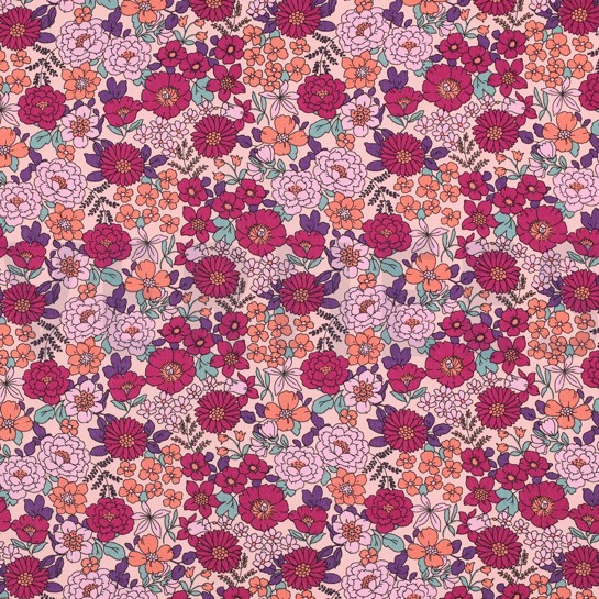 FEIN GEWEBTE BAUMWOLLPOPELINE BLUMEN FUCHSIA #7