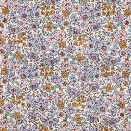 FEIN GEWEBTE BAUMWOLLPOPELINE BLUMEN LILA #7