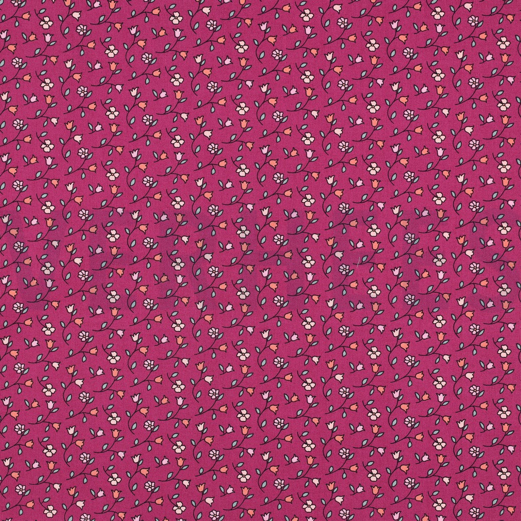 POPELINE DE COTON TISSAGE FIN FLEURS FUCHSIA