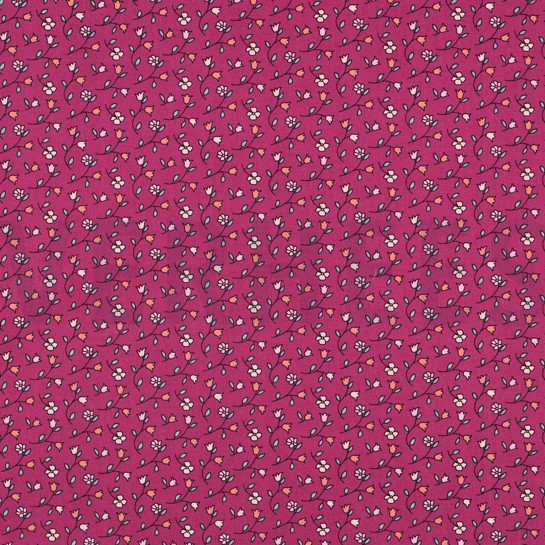 FEIN GEWEBTE BAUMWOLLPOPELINE BLUMEN FUCHSIA #7