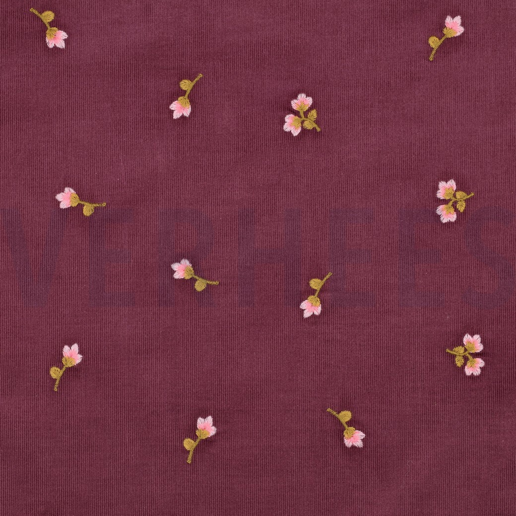 CORDUROY BABYRIB EMBROIDERY BLOEMEN ROZE
