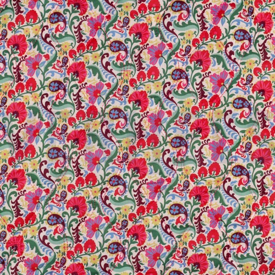 BAUMWOLLE VOILE GESTEPPT DIGITAL BLUMEN GEBROCHEN WEISS #7