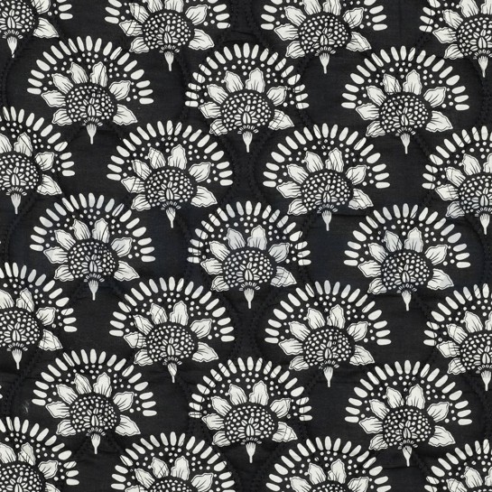 BAUMWOLLE VOILE GESTEPPT BLUMEN SCHWARZ #7