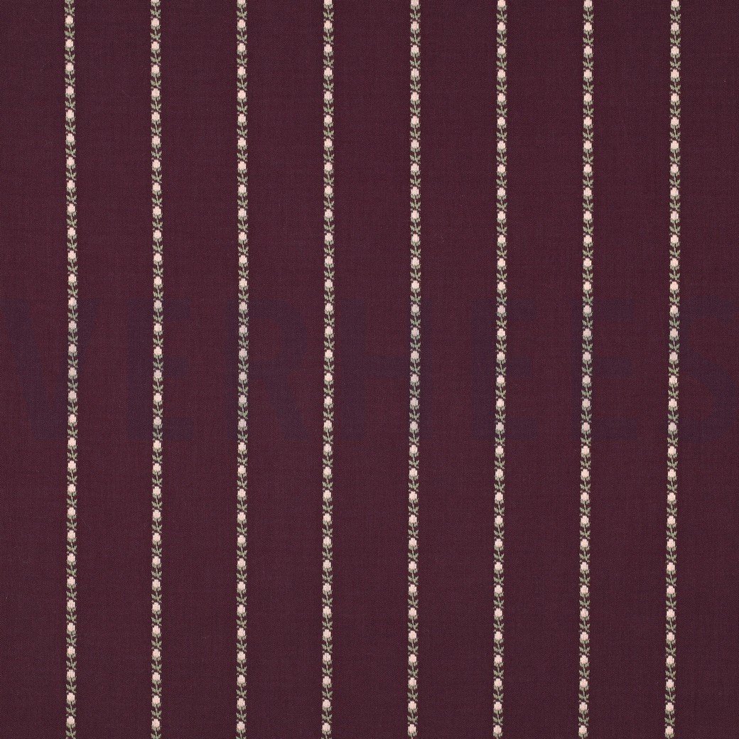 COTTON DOBBY FLOWERS & STRIPES BURGUNDY