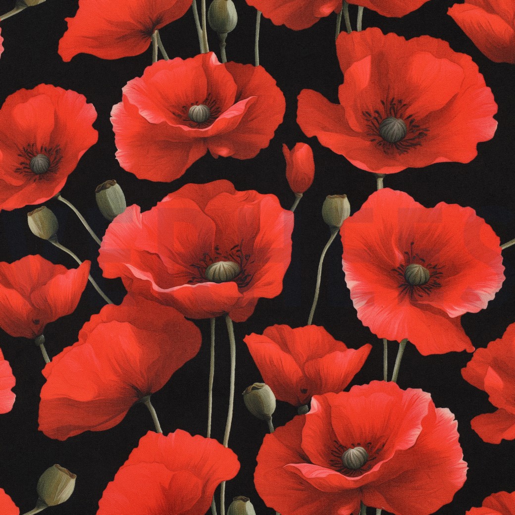TABLECLOTH DIGITAL WATER REPELLENT POPPIES BLACK