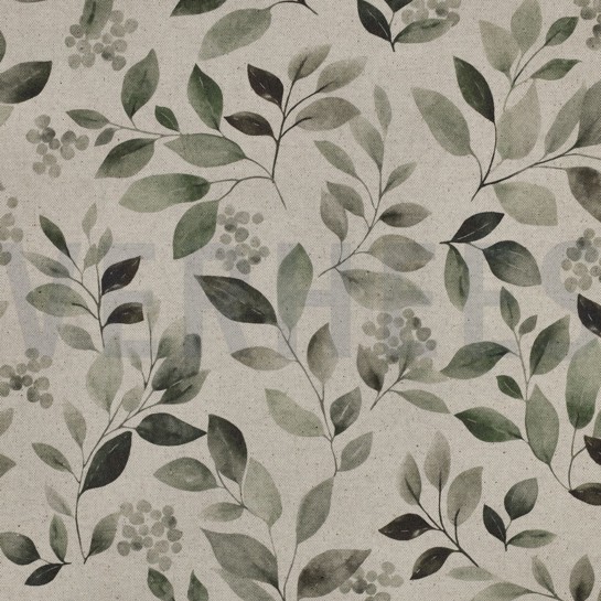 TOILE DÉCORATION LIN LOOK DIGITAL FEUILLES NATUREL #7