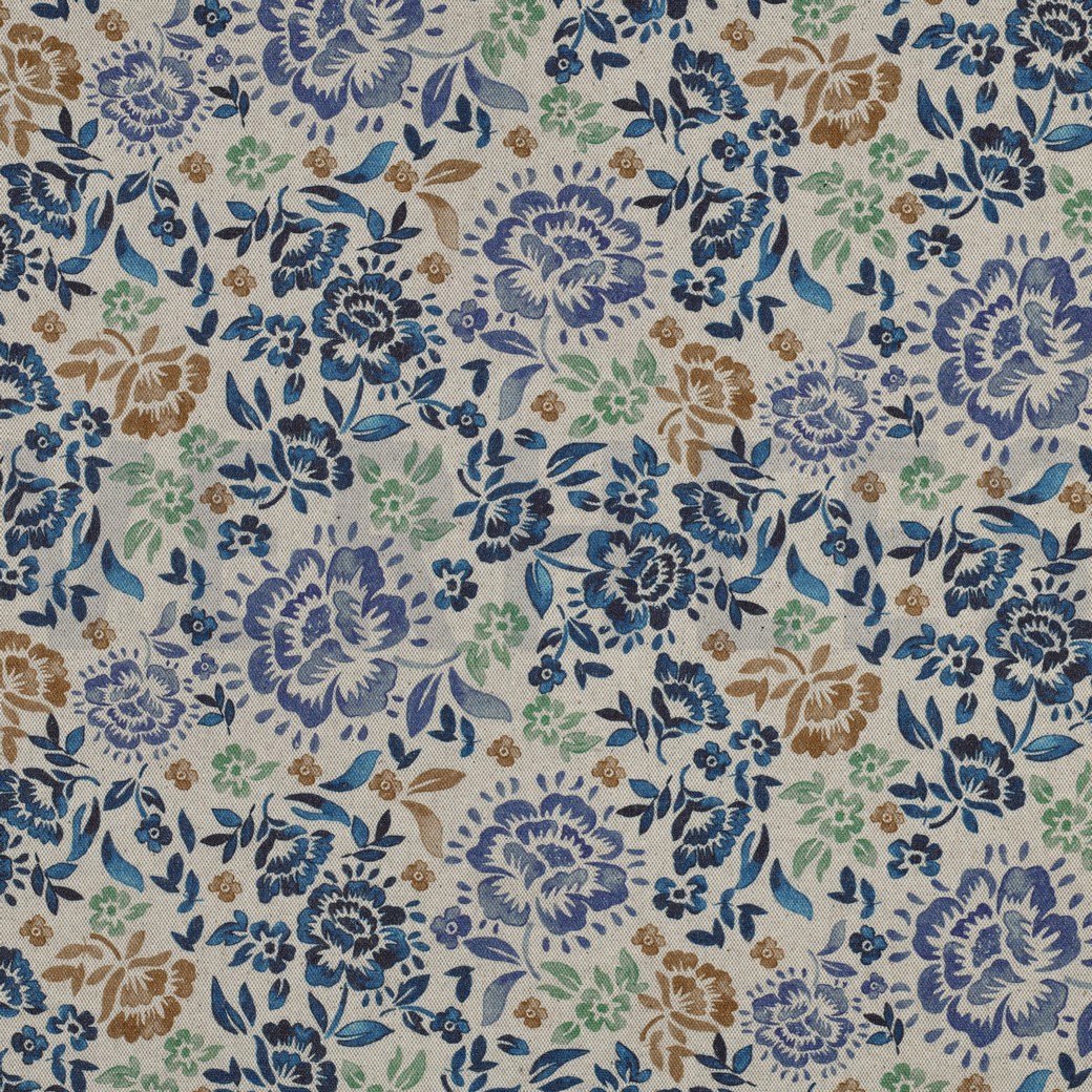 CANVAS LINEN LOOK DIGITAL FLOWERS BLUE
