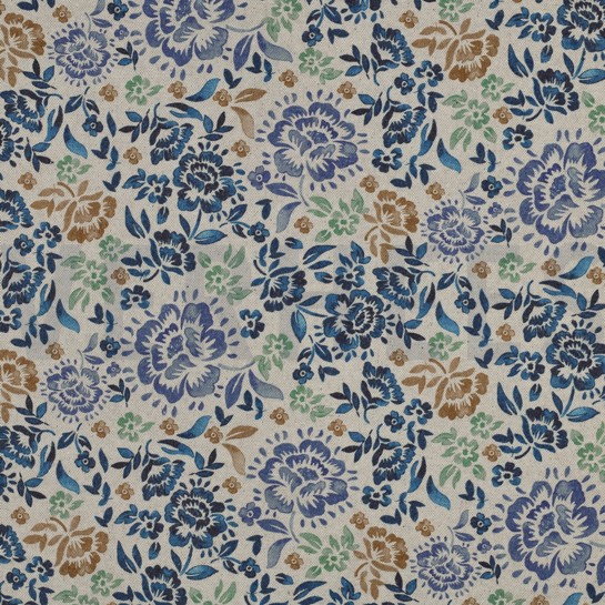 CANVAS LINEN LOOK DIGITAL FLOWERS BLUE #7