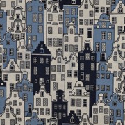 TOILE DÉCORATION LIN LOOK MAISONS BLUE (thumbnail)