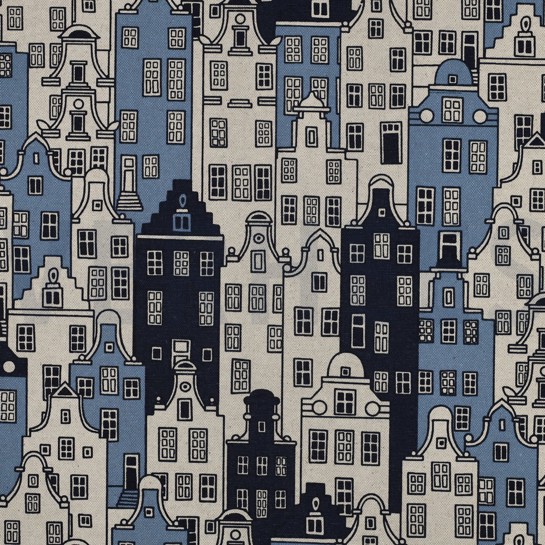 TOILE DÉCORATION LIN LOOK MAISONS BLUE #7