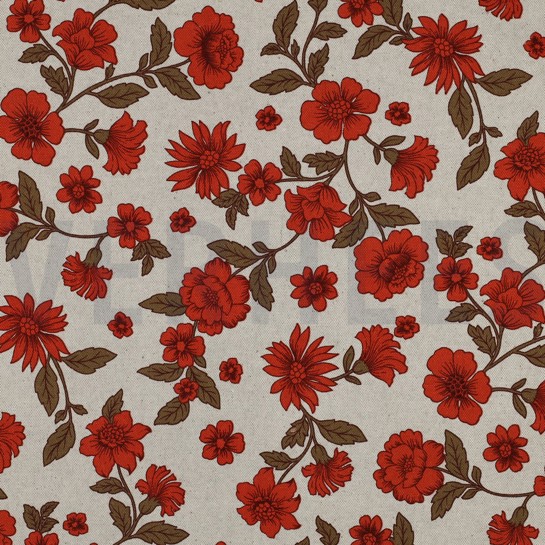 CANVAS LEINENOPTIK BLUMEN ROT #7