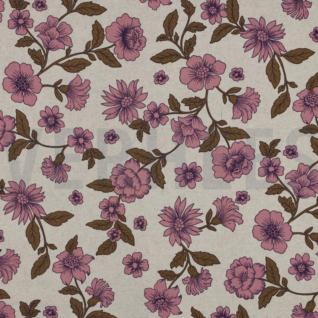 TOILE DÉCORATION LIN LOOK FLEURS ROSE