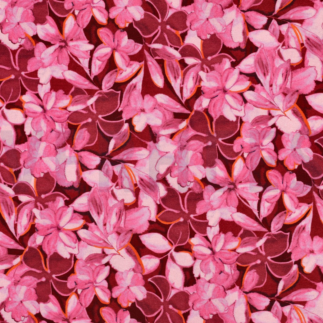 FRENCH TERRY DIGITAL BLUMEN ROT