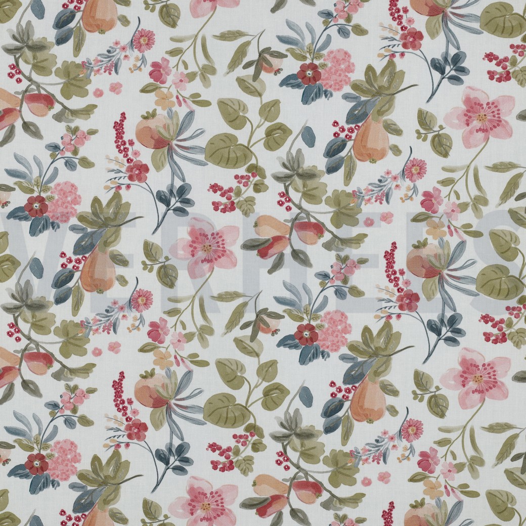 POPELINE DE COTON TISSAGE FIN DIGITAL FLEURS BLANC