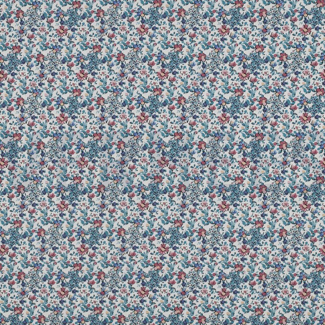 FINE POPLIN DIGITAL FLOWERS WHITE
