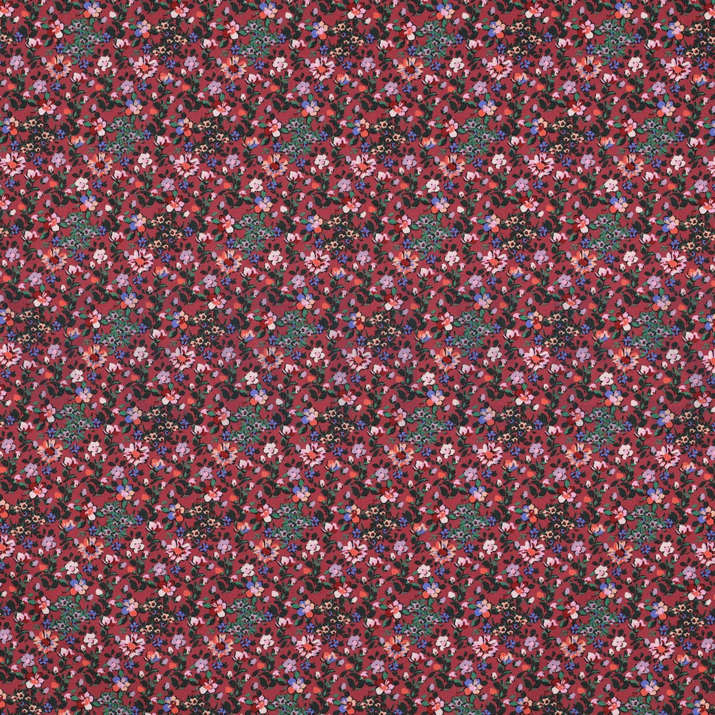 POPELINE DE COTON TISSAGE FIN DIGITAL FLEURS BORDEAUX