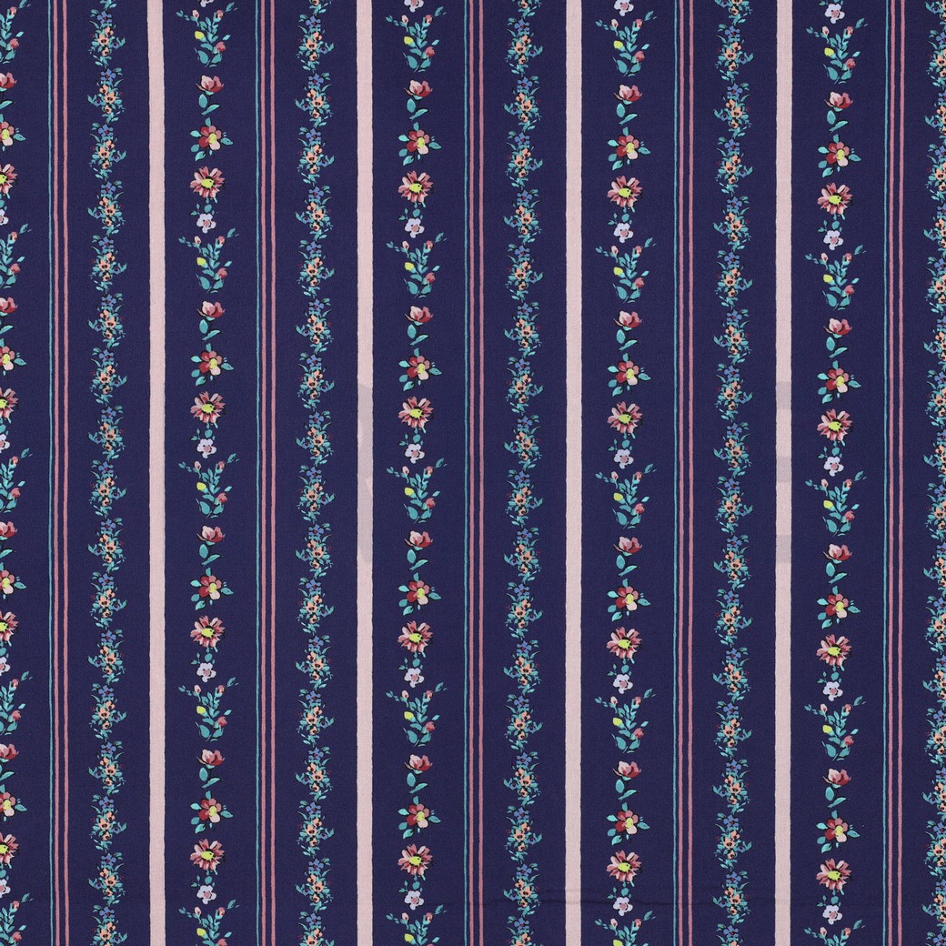 FEIN GEWEBTE BAUMWOLLPOPELINE DIGITAL BLUMEN MARINEBLAU #7