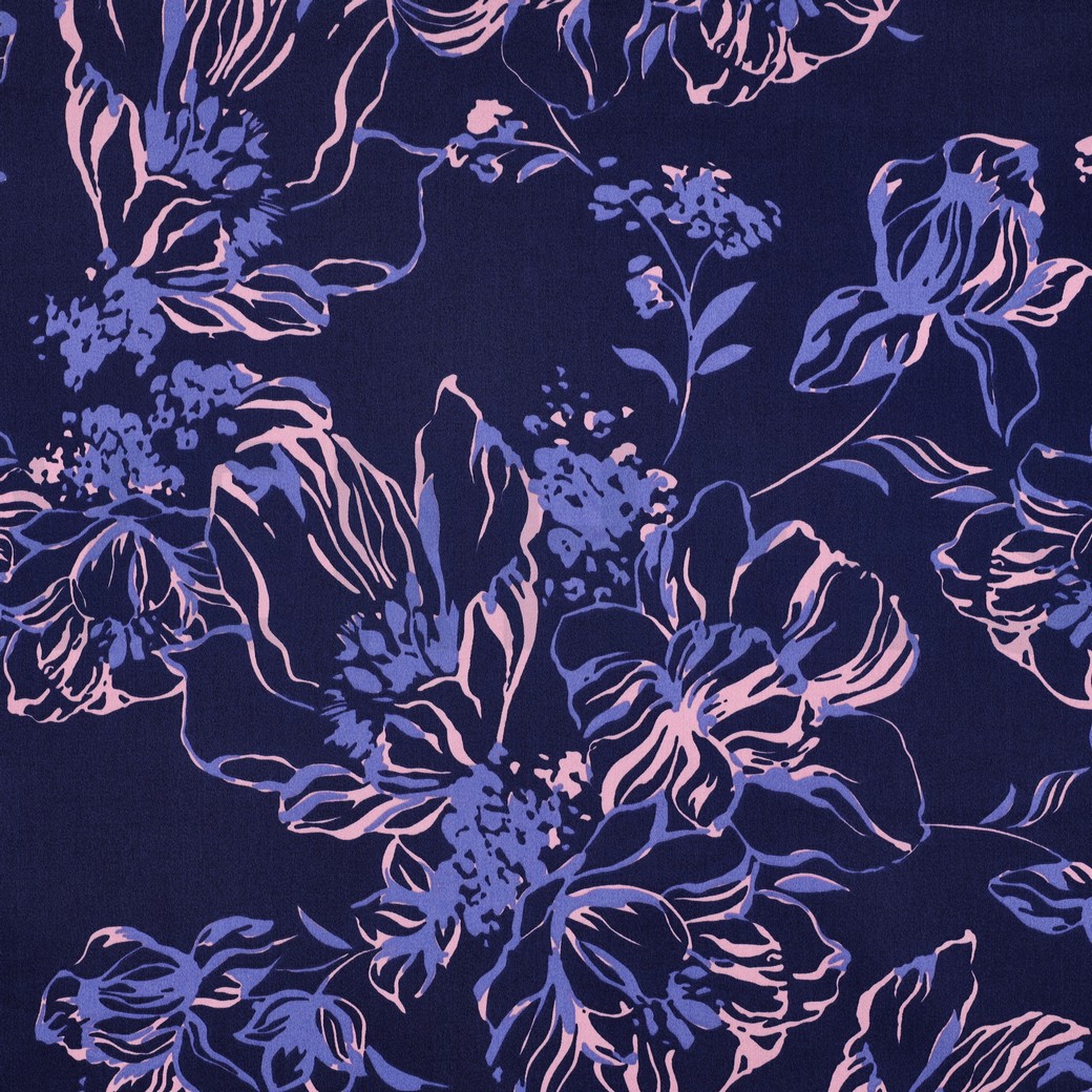 BAUMWOLLE SATIN BLUMEN MARINEBLAU #7