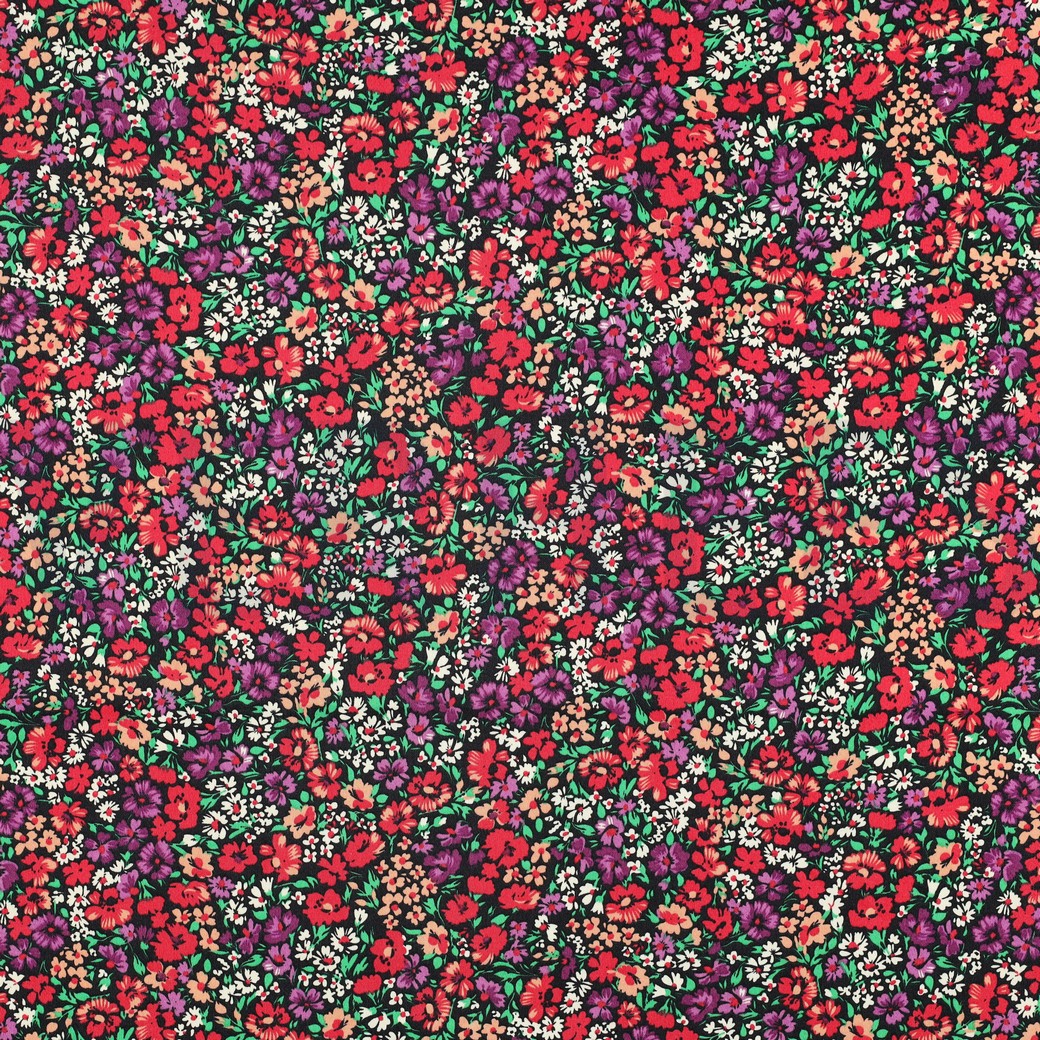 BAUMWOLLE SATIN KLEINE BLUMEN ROT